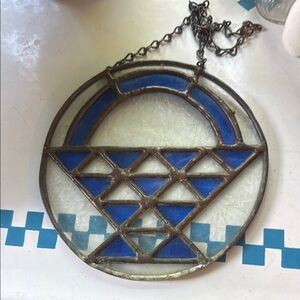 Geometric Blue Stained Glass Hanging Art